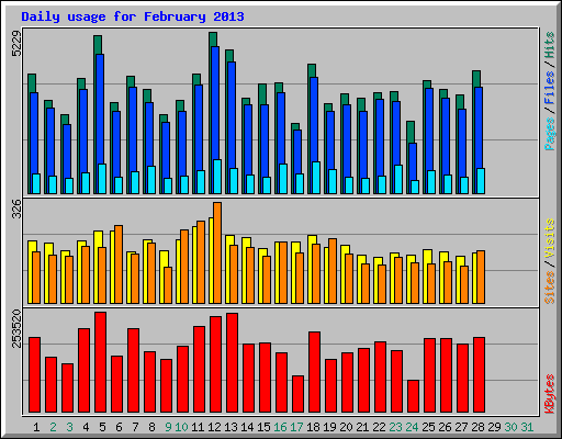 Daily usage for February 2013